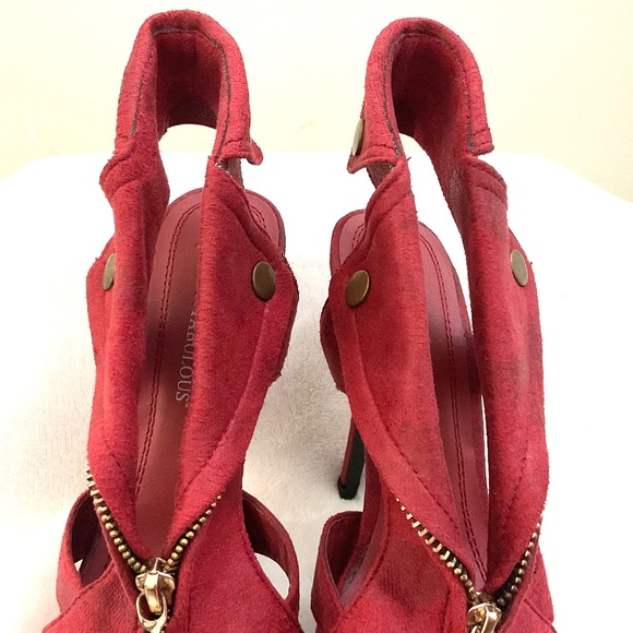 Red Suede Zipper Platform Heels | Statement Night Out Shoes Head Turners Sz 6.5 - Picture 7 of 15